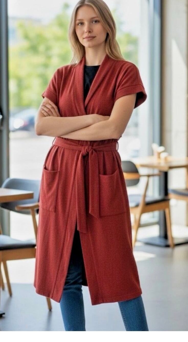 WORTHINGTON Women Sz MWool Acrylic Blend Spiced Apple Belted Wrap Dress